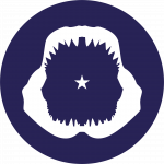 Ein blaues Icon auf dem der Umriss eines offenen weißen Haifischgebisses zu sehen ist, in dessen Mitte ein Stern ist.